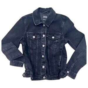 Zara Black Washed Denim Jacket Small classic black denim regular fit